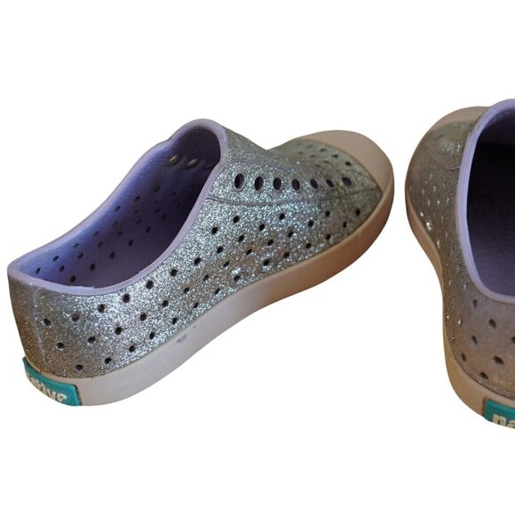 Native Jefferson Kids Slip-On Shoes - Silver Glitter Sz 9 - Picture 4 of 8